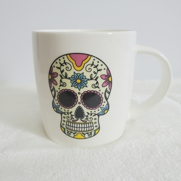𝅺SOHO Loft Sugar Skull Day Of The Dead Floral Flower Skull Coffee Cup Mug - Picture 1 of 11